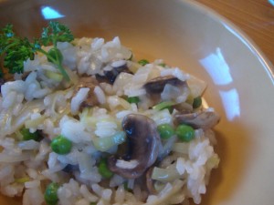 Risotto with Oyster Mushrooms, Leeks and Peas -- Epicurean Vegan