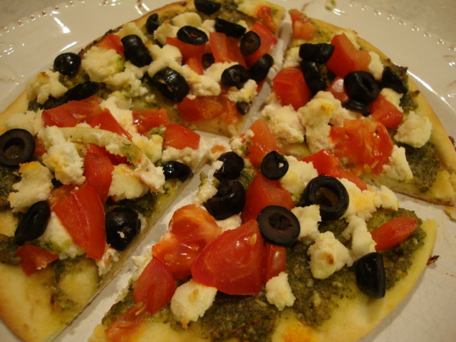 Pesto and Almond Feta Pizza -- Epicurean Vegan