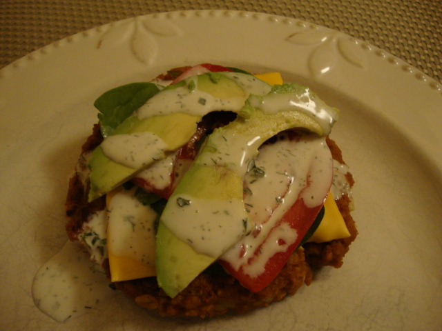 Open-Faced TVP Burgers and Sweet Potato Fries with Truffle Oil -- Epicurean Vegan