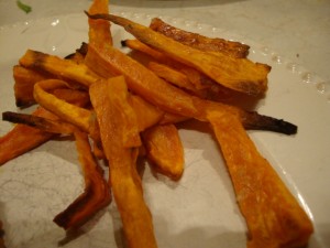 Open-Faced TVP Burgers and Sweet Potato Fries with Truffle Oil -- Epicurean Vegan