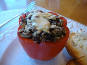 Wild Rice, Mushroom and Spinach Stuffed Peppers -- Epicurean Vegan