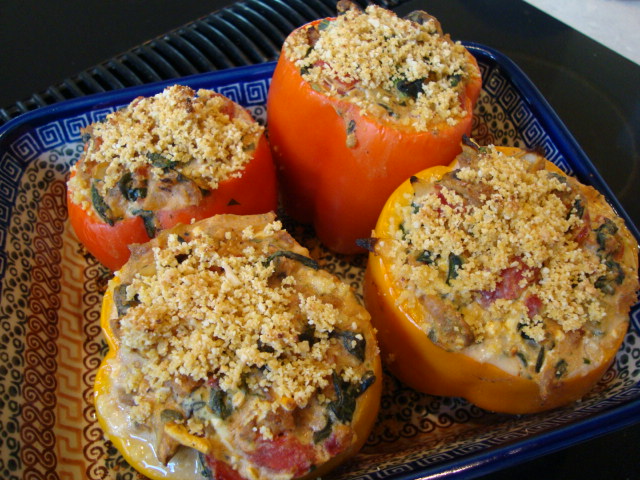 Stuffed Bell Peppers with Field Roast, Ricotta and Spinach -- Epicurean Vegan