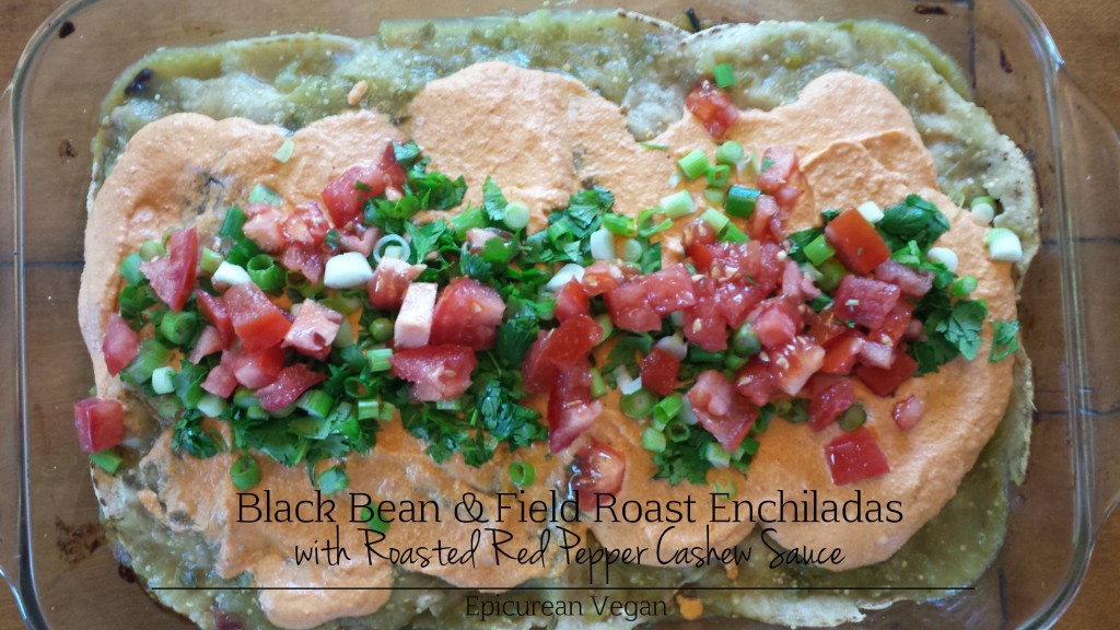 Black Bean and Field Roast Enchiladas with Roasted Red Pepper Cashew Sauce -- Epicurean Vegan